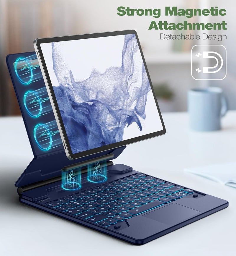 Dexnor for Samsung Galaxy Tab S10+ Plus/S9+ Plus/S9 FE+ Plus/S8+ Plus/S7+ Plus/S7 FE Case with Keyboard 12.4" Floating Cantilever Magnetic Stand Multi-Touch Trackpad Backlit S Pen Holder - Blue - Image 3